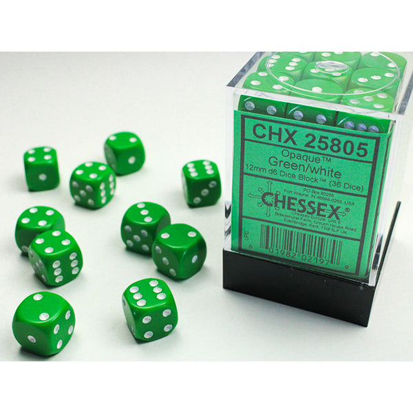 Chessex 36d6 Green/White Opaque