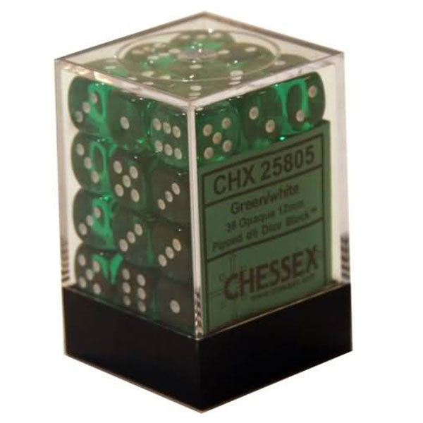 Chessex 36d6 Green/White Opaque