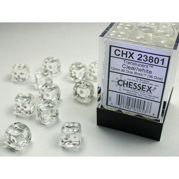 Chessex 36d6 Clear/White Translucent