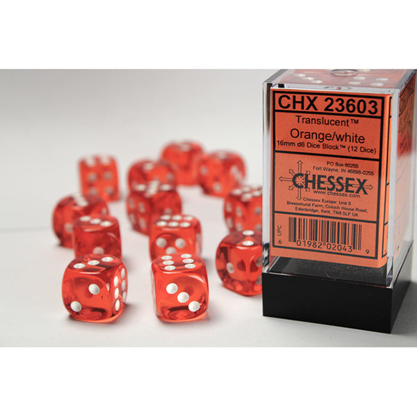 Chessex 12d6 Orange/White Translucent