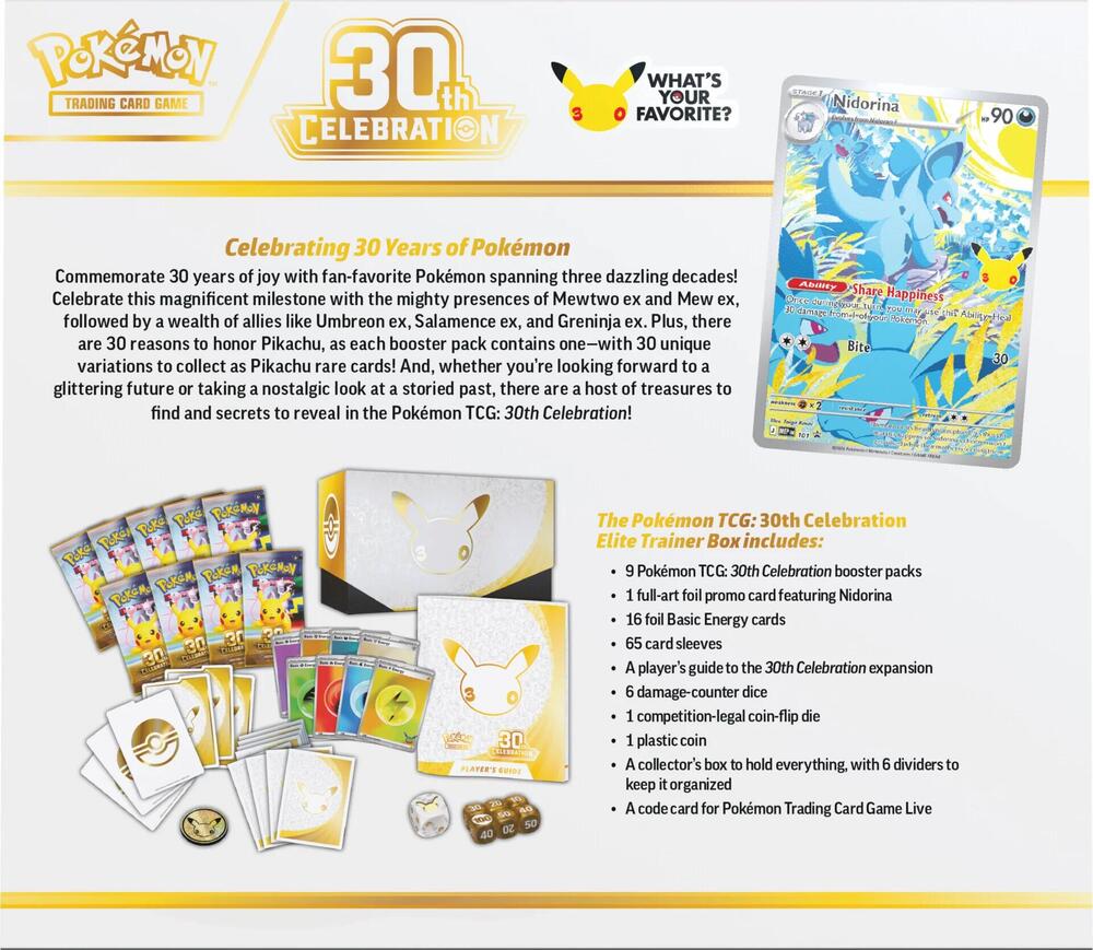 [PRE-ORDER] Pokemon TCG: 30th Celebration Elite Trainer Box - ME: 30th Celebration