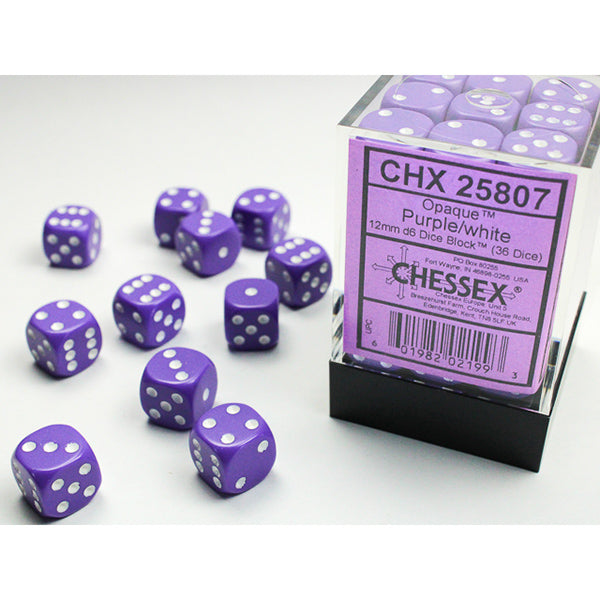 Chessex 36d6 Purple/White Opaque