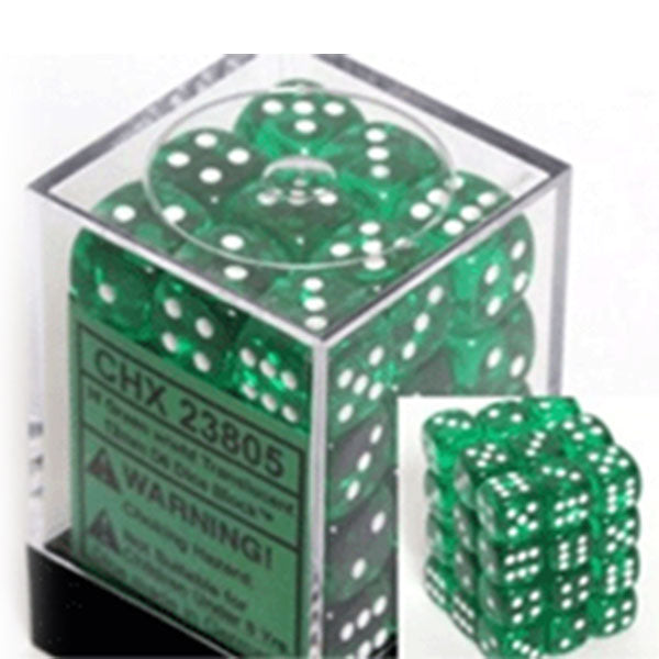 Chessex 36d6 Green/White Translucent