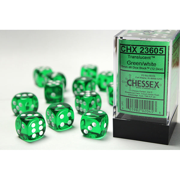 Chessex 12d6 Green/White Translucent