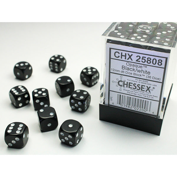 Chessex 36d6 Black/White Opaque