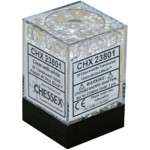 Chessex 36d6 Clear/White Translucent