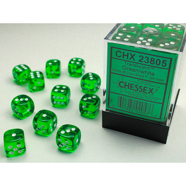 Chessex 36d6 Green/White Translucent