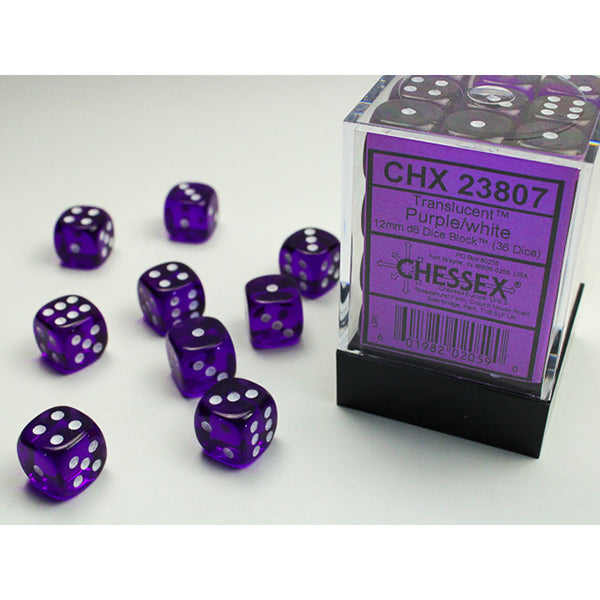 Chessex 36d6 Purple/White Translucent