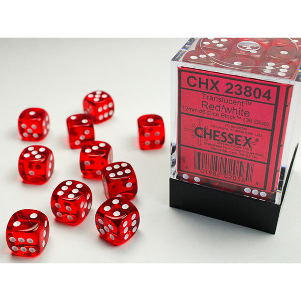 Chessex 36d6 Red/White Translucent