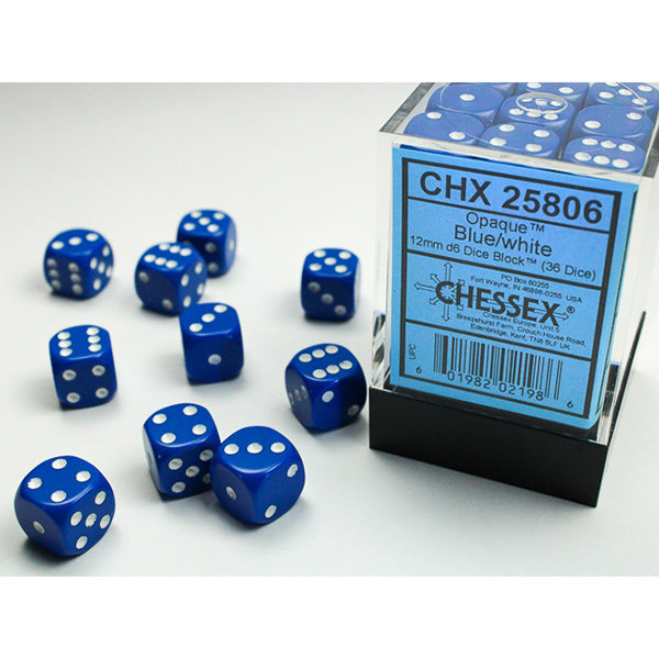 Chessex 36d6 Blue/White Opaque
