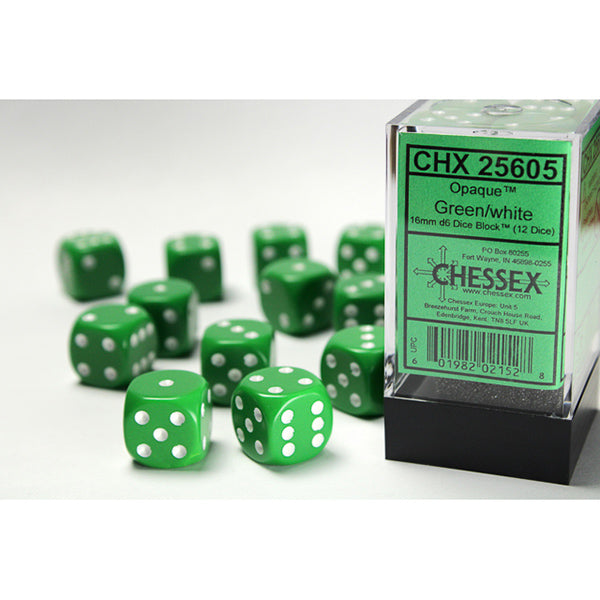 Chessex 12d6 Green/White Opaque