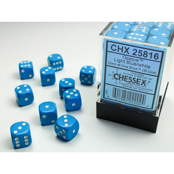 Chessex 36d6 Light Blue/White Opaque